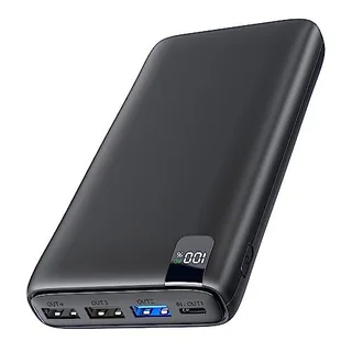 Batería Externa 27000mAh Power Bank: Hiluckey 22.5W Carga Rápida PD USB C Cargador Portátil con Pantalla LED Digital y 4 Outputs para Smartphone Tablets