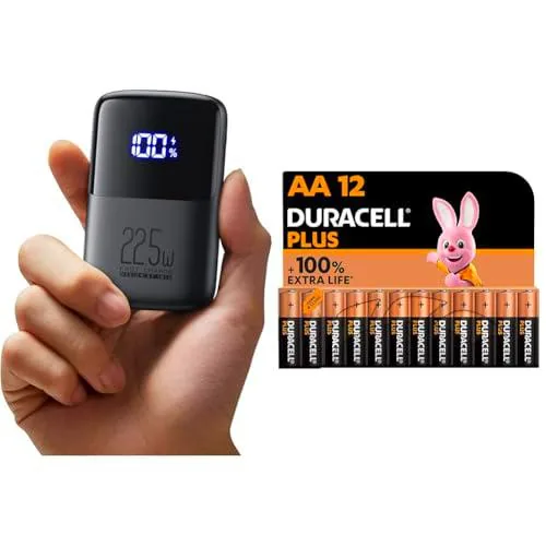 INIU Power Bank & Pilas Duracell Plus AA, Pack de 12