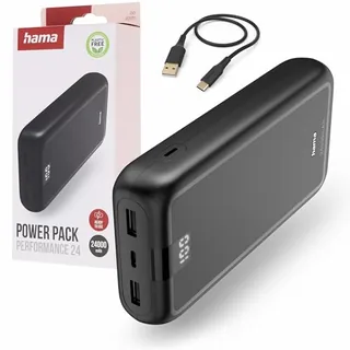 Hama | Power Bank Performance-24 24.000 mAh USB-C + 2 USB-A | Batería externa de alta capacidad con carga rápida y 3 salidas para viajes y uso intensivo
