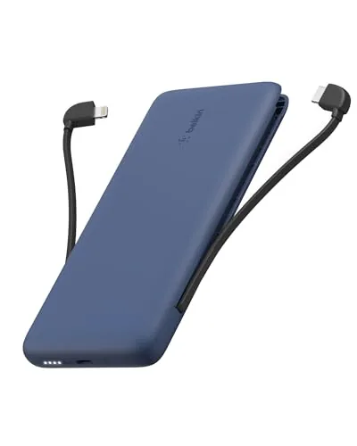 Belkin BoostCharge Plus cargador portátil batería externa 10K (10 000 mAh con cables integrados Lightning MFI y USB-C y un puerto USB-C adicional de Belkin en Inalámbrico