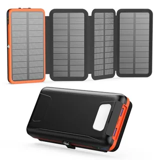 Cargador Solar 20000 mAh - A ADDTOP Batería Externa Solar Carga rápida 3 Salidas con 4 Paneles solares Plegables Cargador portátil para teléfonos móviles