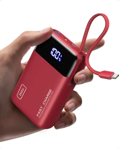 INIU Power Bank, Pequeño 20000mAh 45W Carga Rapida Travel Batería Externa | Cable USB C integrado