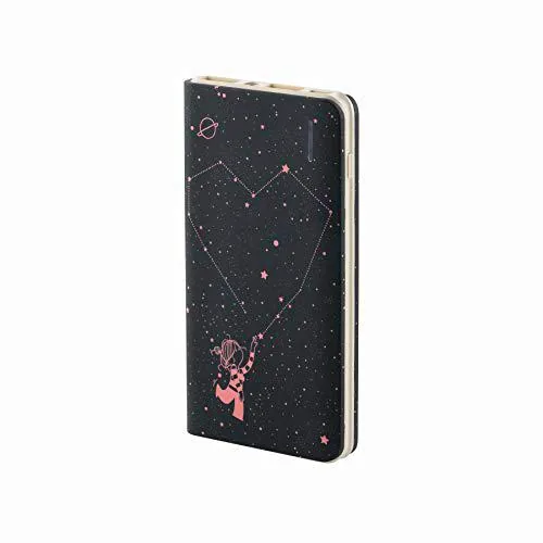 La Volátil Powerbank de 6.000 mAh de Color Negro con diseño de Estrellas Rosas formando un corazón; Capacidad de 3 a 4 Cargas y dos puertos USB de LA VOLATIL