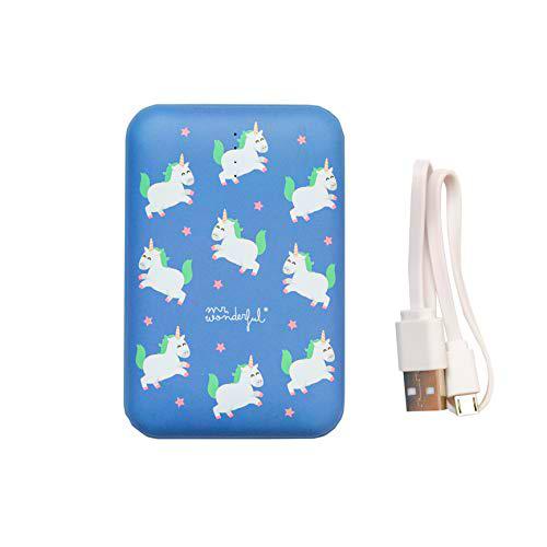 Mr. Wonderful Powerbank de 10.000 mAh de color Azul con diseño de Unicornios con Bolsa Protectora de Regalo
