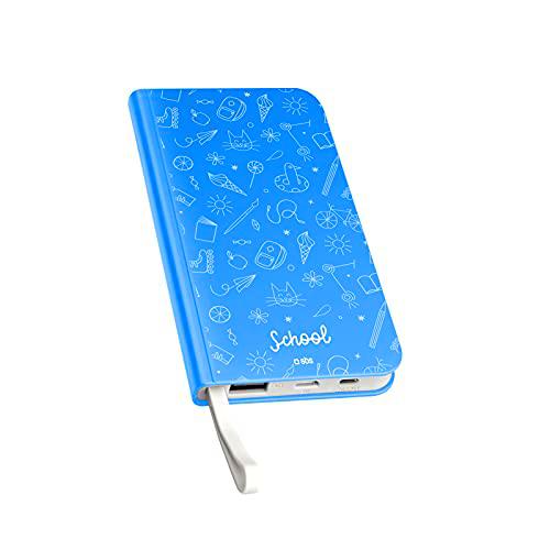 Powerbank 5000mAh Cargador con 1 Entrada/Salida Type C 2A 1 Entrada Micro USB y 1 Salida USB 2A Diseño Agenda Azul