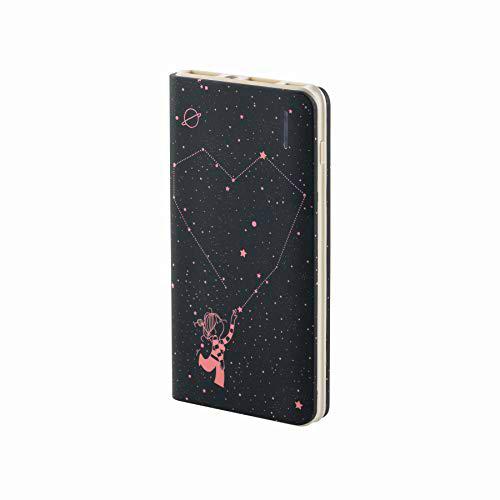 La Volátil Powerbank de 6.000 mAh de Color Negro con diseño de Estrellas Rosas formando un corazón; Capacidad de 3 a 4 Cargas y dos puertos USB