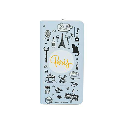 Lovely Streets Powerbank de 4.000 mAh color Celeste con Ilustraciones de Cosas Típicas de París; Capacidad de 2 a 3 Cargas