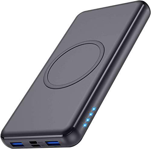 iPosible Batería Externa Carga Inalámbrica Qi 26800mAh 18W PD Powerbank Wireless Quick Rápido Portátil Cargador Portátil inalámbrica QC 3.0 Doble Entradas 4 Salidas para iPhone 12/13/11, Samsung