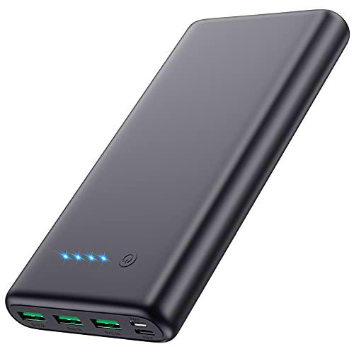 QTshine Batería Externa, Power Bank con Entrada Tipo C &amp; 3 Salidas Cargador Portátil con 4 Luces LED