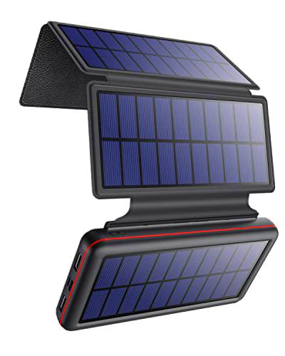 iPosible Powerbank Solar 26800 mAh con 4 Paneles solares Cargador Solar con USB C y USB A Puertos Power Bank portátil batería Externa Universal para teléfono móvil Tablet teléfono Camping …