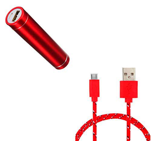 Pack de batería para Samsung Galaxy A10 Smartphone Micro USB (Cable Trenzado 3M + batería Externa incluida) Android 2600 mAh (Rojo)