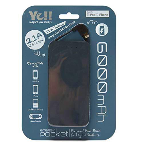 Ye!! - Batería externa de bolsillo (capacidad de 6000 mAh), color gris