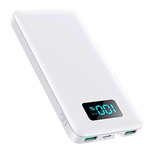 QTshine Batería Externa 13800mAh, Power Bank Ultra Delgado PD 3A USB C Entrada y Salida con Pantalla LED &amp; Linterna Cargador Portátil Compatible con iPhone Samsung Xiaomi Nexus Huawei
