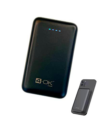 4-Ok Power Bank Magnetico 5000 mAh. Cargador Magnetico Inalambrico Portatil Compatible con Dispositivos Magsafe
