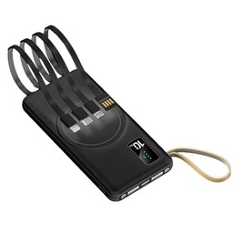 Batería Externa Negra, powerbank con 4 Cables incorporados (USB