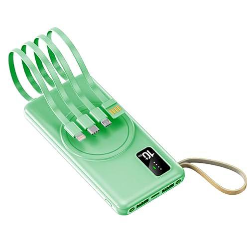 Batería Externa Verde, powerbank con 4 Cables incorporados (USB