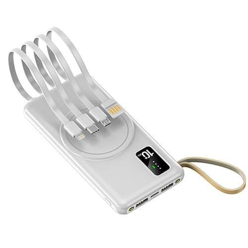 Batería de Carga Externa+Cables incorporados, powerbank Blanca 2 entradas USB