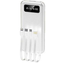 Batería de Carga Externa+Cables incorporados, powerbank Blanca 2 entradas USB