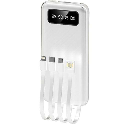 Batería de Carga Externa+Cables incorporados, powerbank Blanca 2 entradas USB