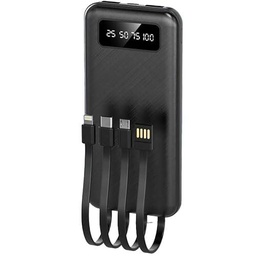 Batería de Carga Externa+Cables incorporados, powerbank Negra 2 entradas USB