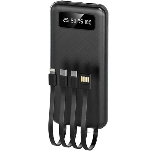 Batería de Carga Externa+Cables incorporados, powerbank Negra 2 entradas USB