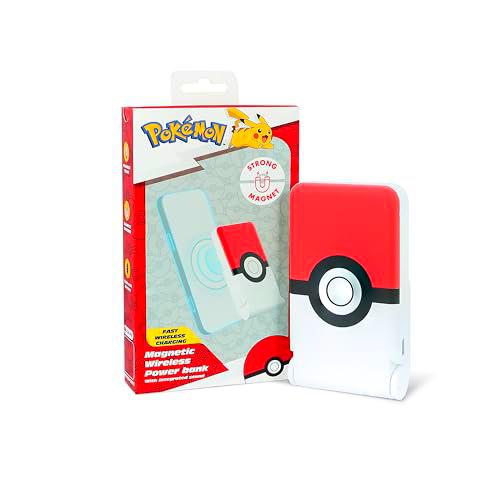 OTL Technologies PK1186 Pokemon Poke Ball Power Bank Cargador Tipo batería Externa inalámbrico magnético 5000 mAh con Soporte Incorporado