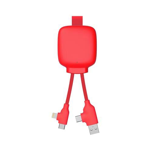 Xoopar Gamma Lite - Cable USB 4 en 1 - Cargador Universal y batería Externa de 3000 mAh de plástico Reciclado, Color Rojo
