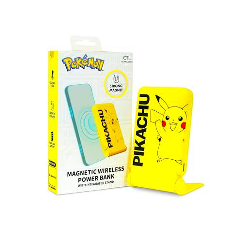 OTL Technologies PK1191 Pokemon Pikachu Power Bank Cargador Tipo batería Externa inalámbrico magnético 5000 mAh con Soporte Incorporado