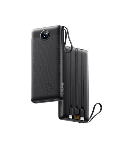 VRURC Power Bank 20000mAh, Powerbank con Cable de Carga Integrado USB C 22.5W PD3.0 QC4.0 Bateria Externa Carga Rapida Bateria Cargador Portátil con 4 Salidas y 2 Entradas Compatible con Smartphones