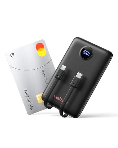 Batería Externa Carga Rápida 10000mAh, WeeFancy Mini Power Bank con 2 Cables Integrados USB C
