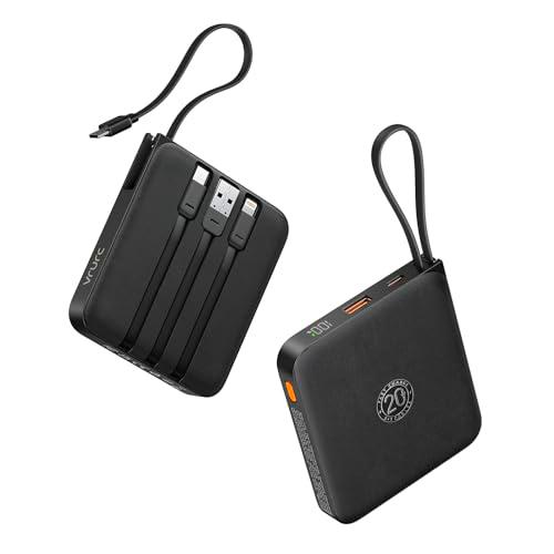 VRURC Power Bank mit Kabel 10000mAh Klein USB C Powerbank Schnellladen 22.5W Mini Tragbares Ladegerät Externer Akku Klein Aber Stark akkupack LED-Anzeige Kompatibel mit iPhone