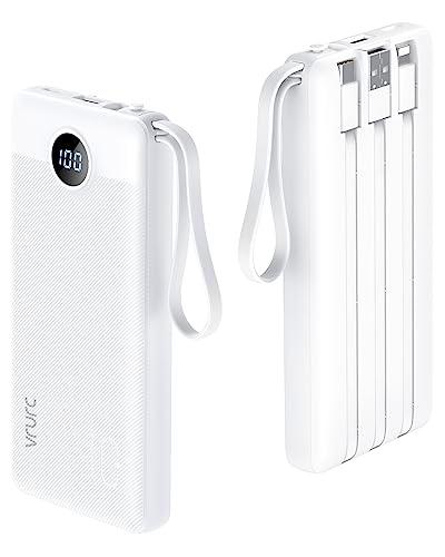VRURC Power Bank 10000mAh Batería Externa con 4 Cables de Carga Integrados UCB C Cargador Movil Portátil Pantalla Digital LED con 4 Salidas y 2 entradas Compatible con Huawei y Smartphone