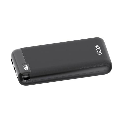 Grixx Batería Externa de 20.000 mAh, TÜV GS, 2 Puertos USB-A + 1 USB-C