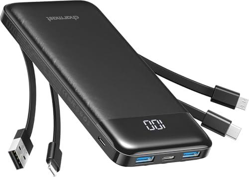 Charmast - Batería Externa (10000 mAh, 4 Cables, batería portátil