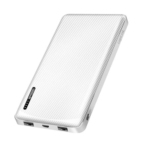 LogiLink PA0316W - Batería Externa de 10000 mAh, 2 Puertos USB-A (para Dispositivos) con función de Carga rápida