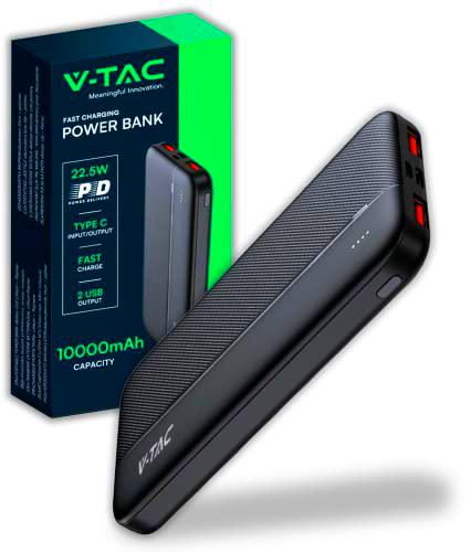 V-TAC Power Bank 10000 mAh con Carga Rápida PD 22.5W