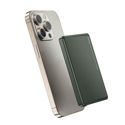 NOHON Batería Externa Magnético Powerbank: 5000mAh 8MM Slim Power Bank Inalambrico Cargador Portátil con USB-C Carga Rápida 20W PD Compatible con iPhone 17/16/15/14/13/12 Mini/Pro/Pro MAX(Gris Negro)