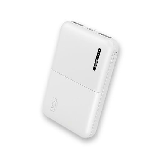 DCU Tecnologic | Batería Externa con Triple Puerto USB | USB Tipo C | con Indicador LED | Batería construida con Polímero de Litio | Color Blanco | 64 * 16 * 98mm