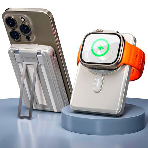 PORTENTUM Power bank MagSafe 5 en 1 con soporte plegable
